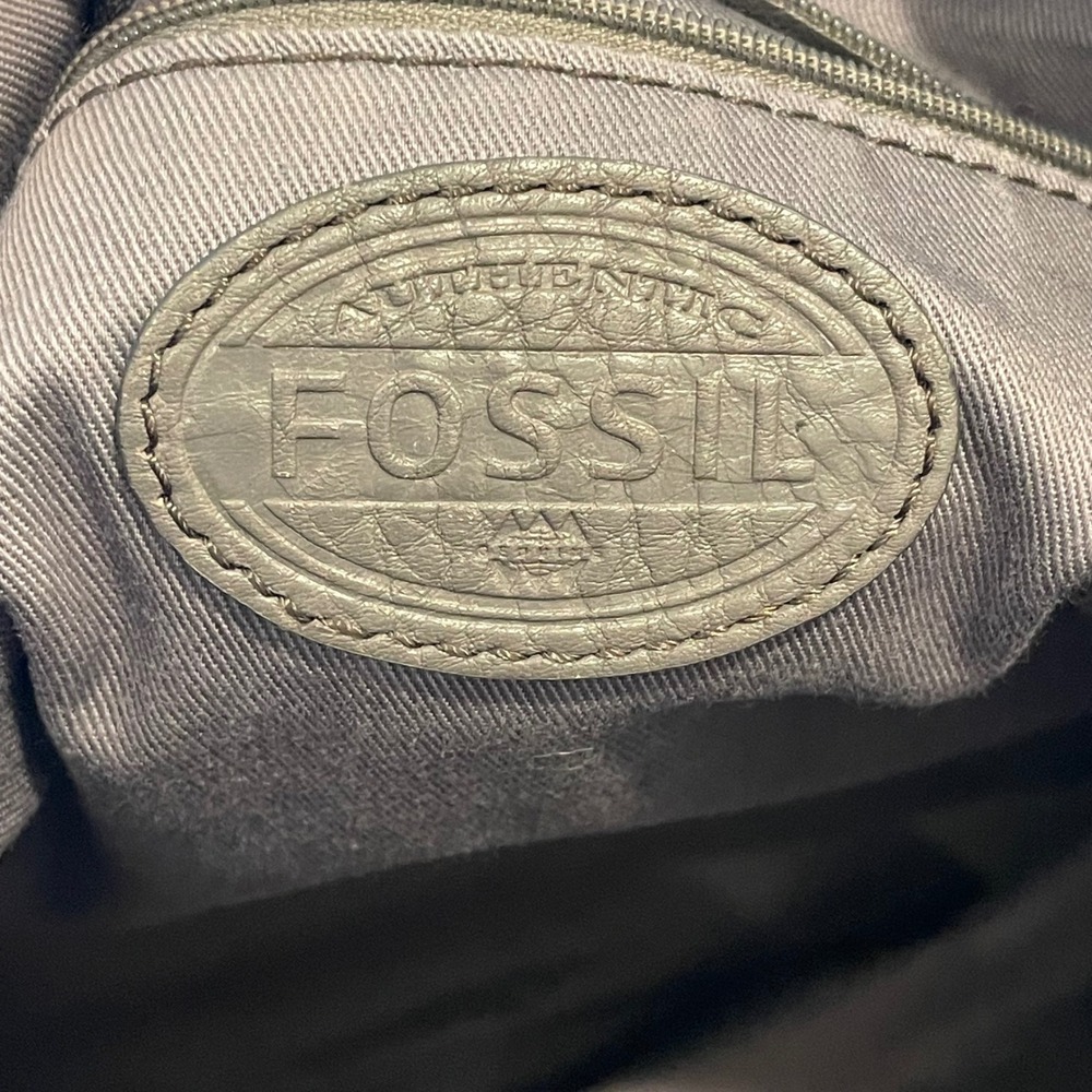 Fossil Gray Leather Geometric Patchwork Hobo Bag … - image 6